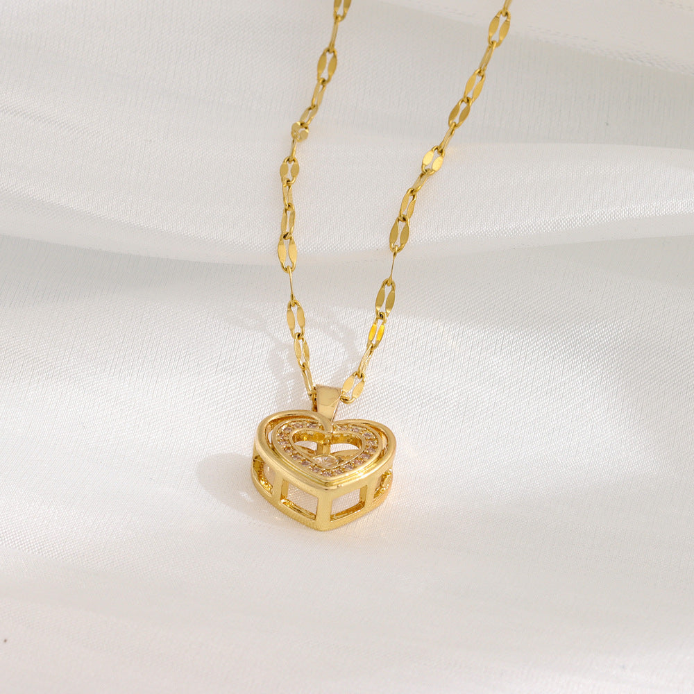 Woman Double-layer Love Necklace With Rhinestones