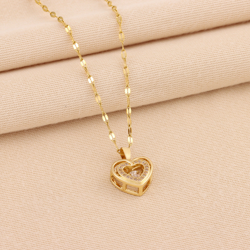 Woman Double-layer Love Necklace With Rhinestones