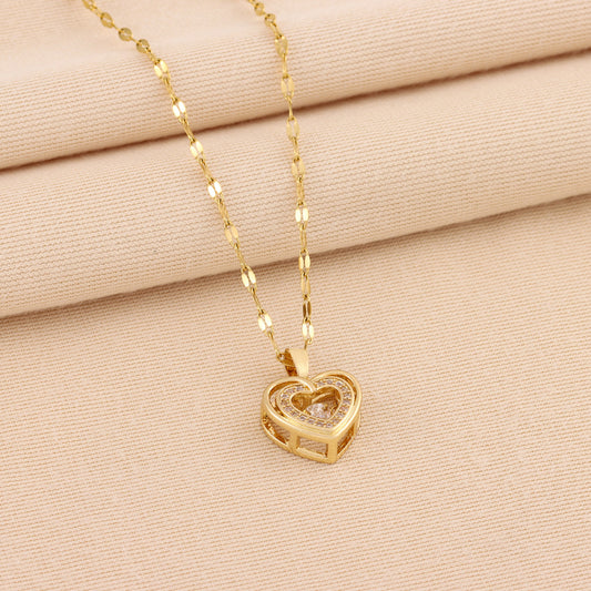 Woman Double-layer Love Necklace With Rhinestones