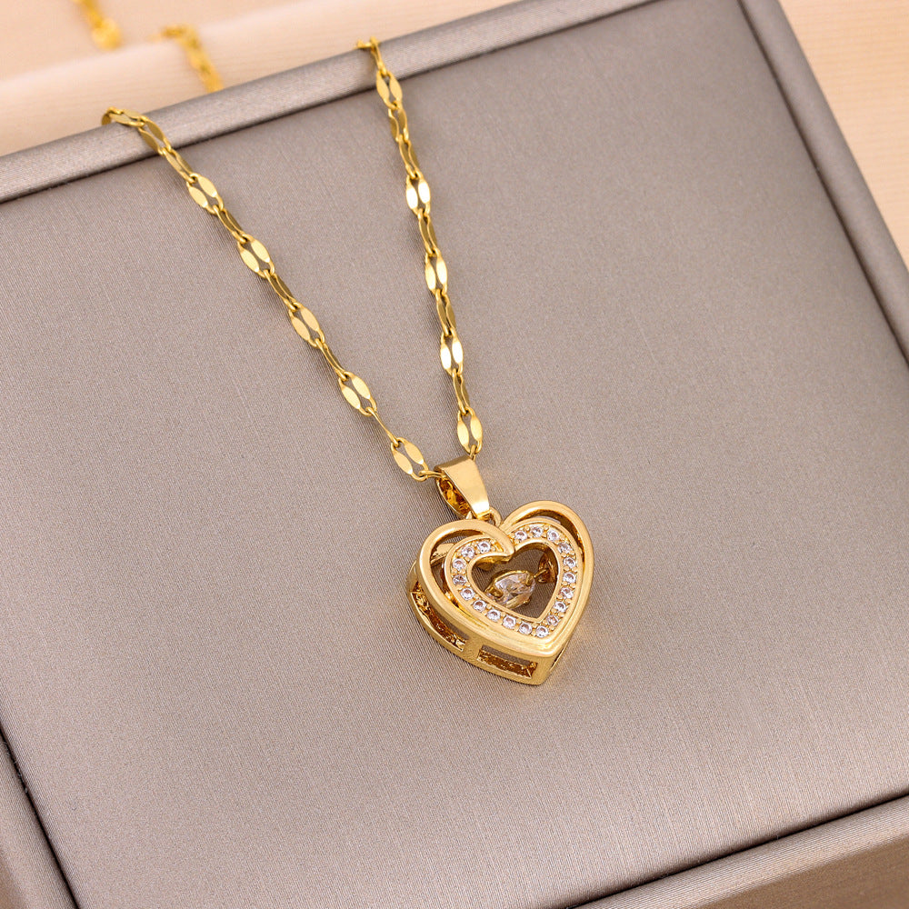Woman Double-layer Love Necklace With Rhinestones