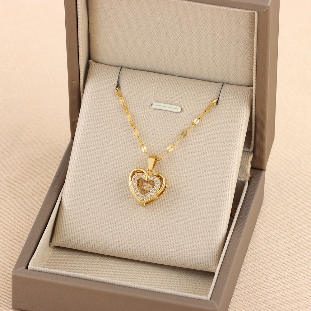 Woman Double-layer Love Necklace With Rhinestones