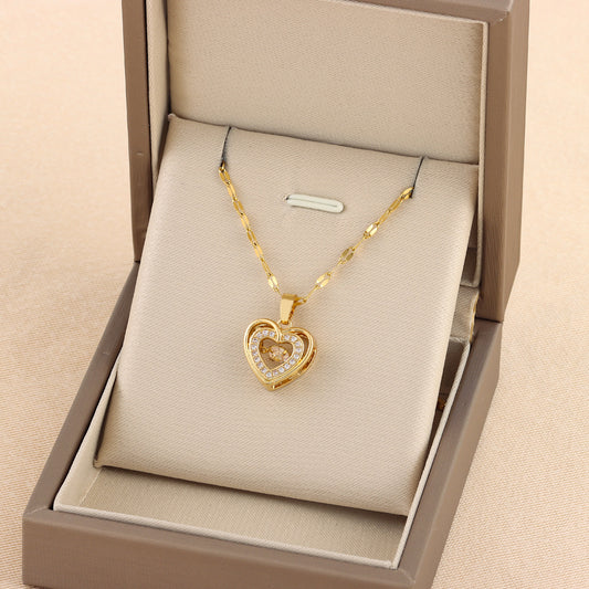 Woman Double-layer Love Necklace With Rhinestones